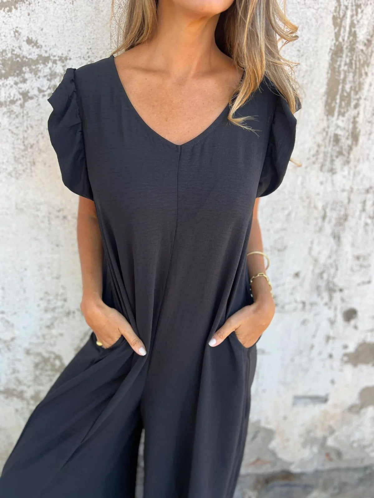 V-neck leopard print loose wide-leg jumpsuit