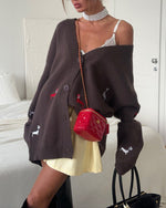 Single-breasted dachshund embroidered loose knit jacket