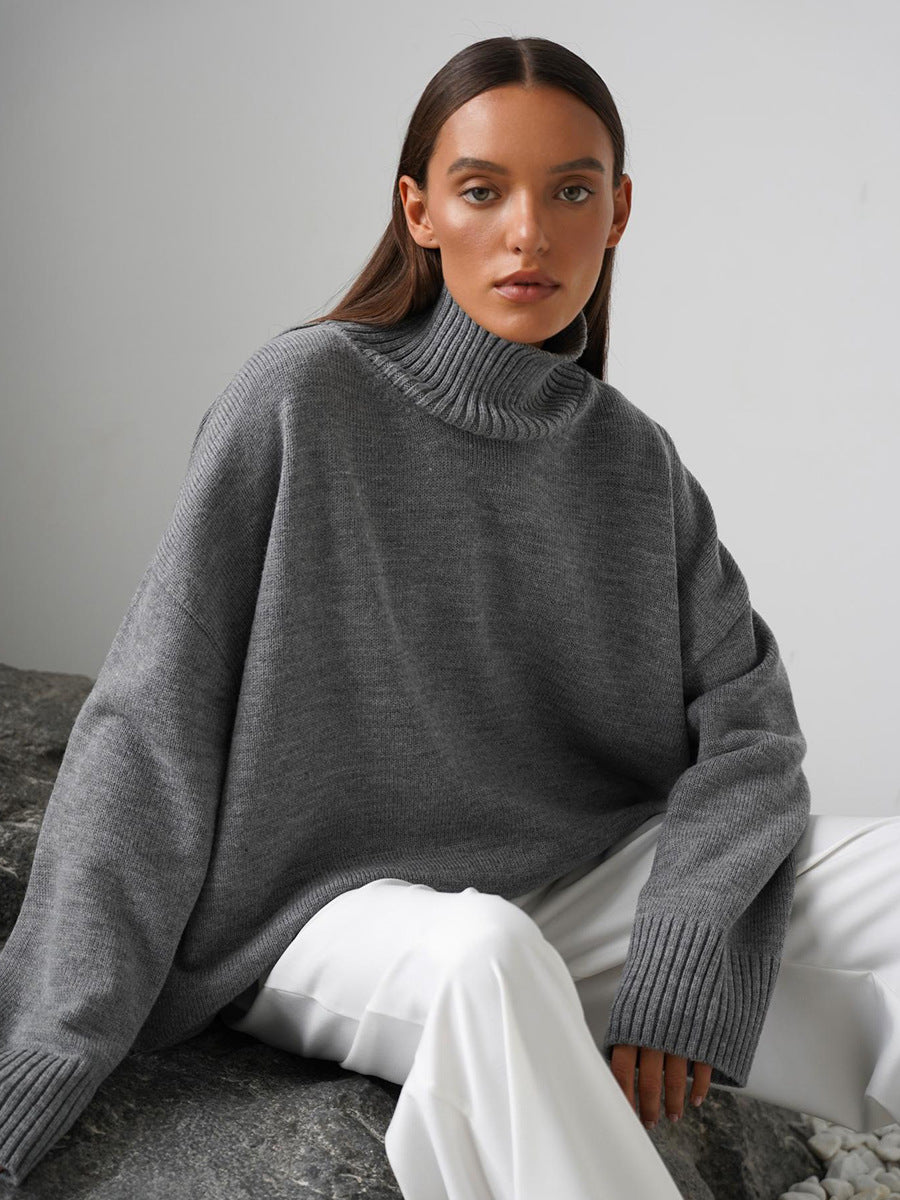 Pull ample en tricot à col roulé de couleur unie et confortable