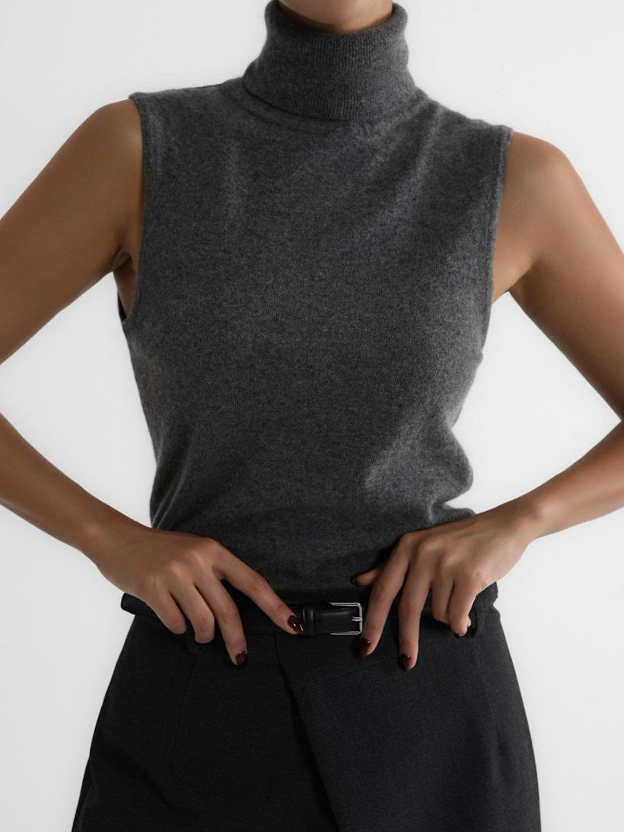 Pull sans manches à col roulé, haut sans manches simple