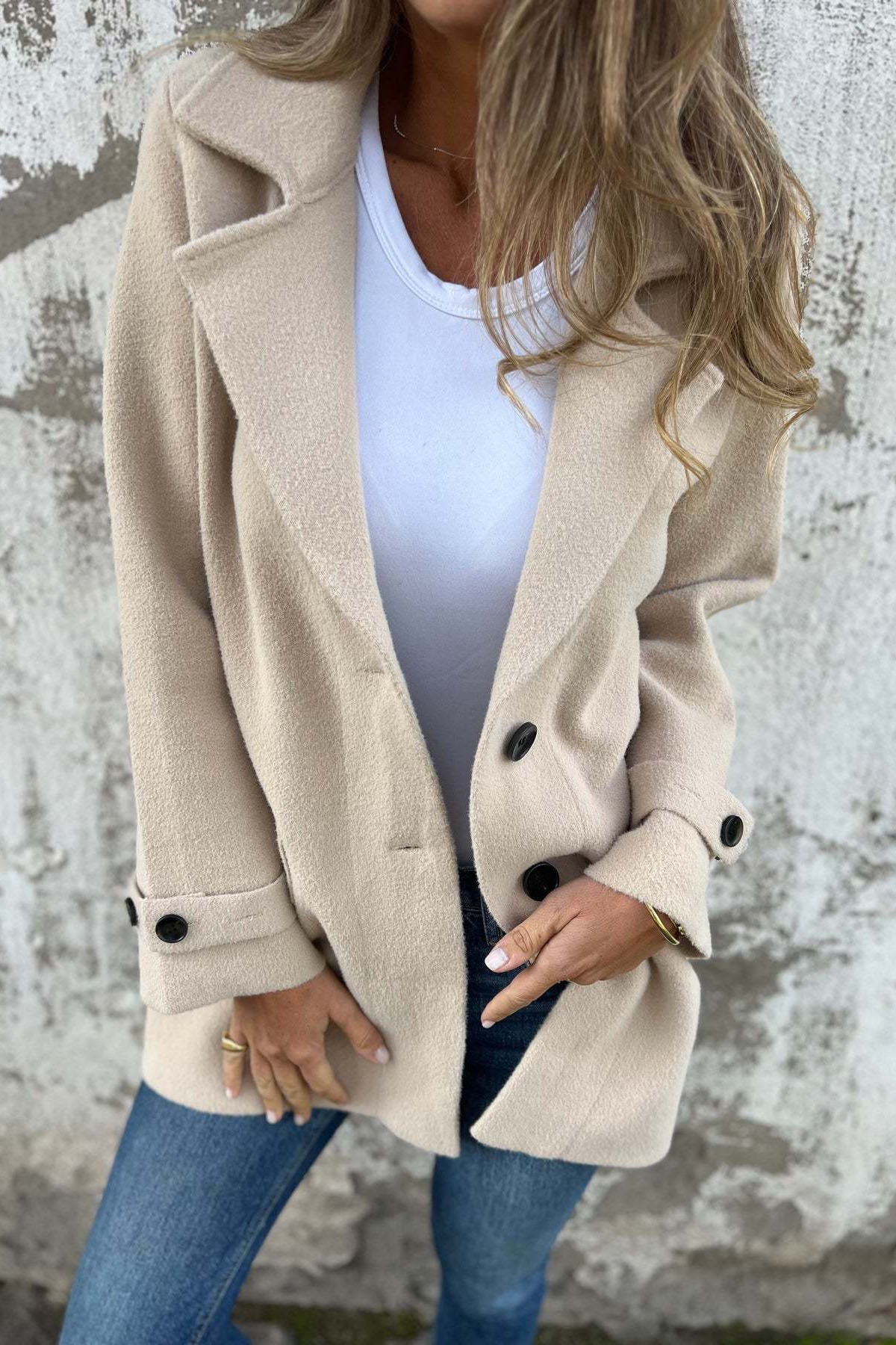 Lockerer Woll-Cardigan mit Revers und Fake-Tasche