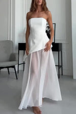 Chic strapless tube semi-sheer hem vacation dress