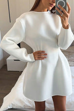Chic Solid color waist long sleeve dress