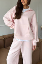 Zippered half-high collar pullover sweatshirt and wide-leg pants two-piece suit