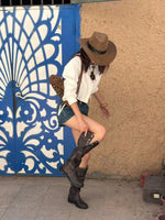 Retro side buttons above-the-knee length Western cowboy Boots