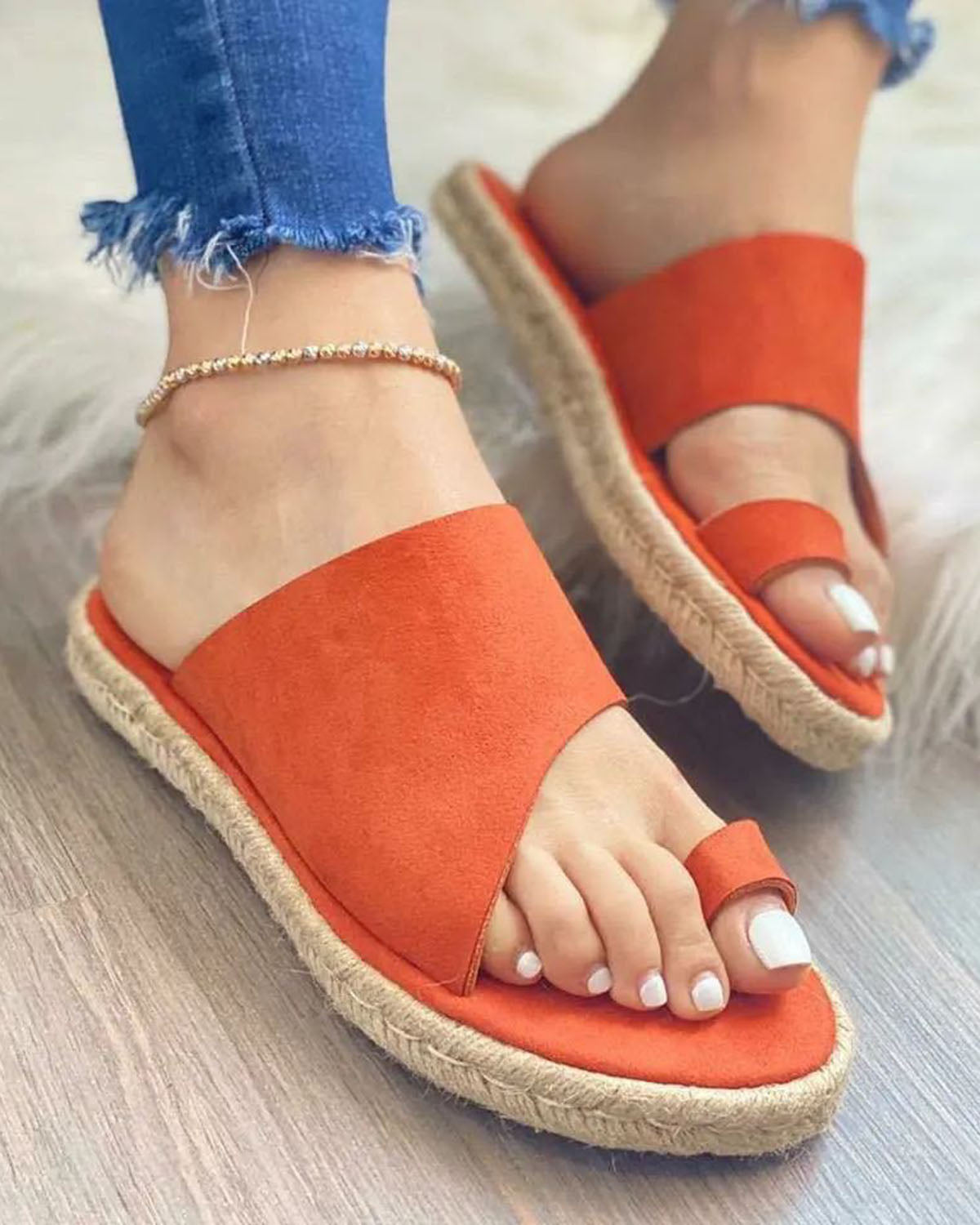 Chaussons espadrilles plates rétro en daim