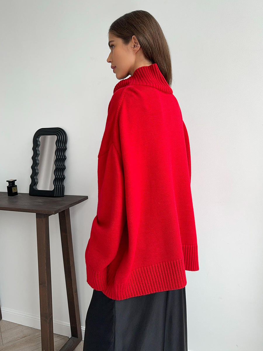 Pull ample en tricot à col roulé de couleur unie et confortable