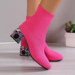 Bottines en tricot à talon orné de strass