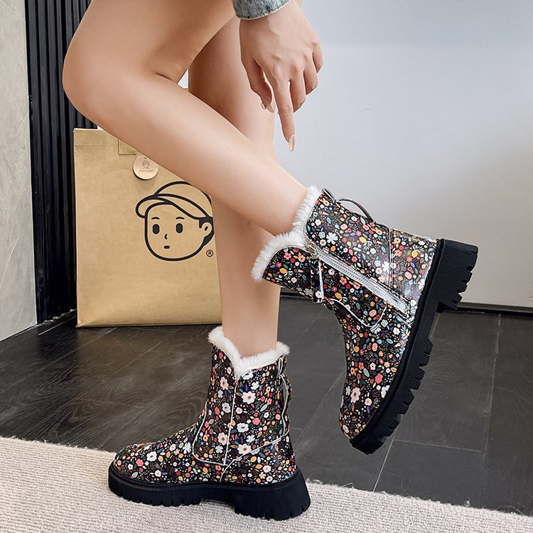 Sapatos de algodão com cano médio em veludo leopardo