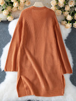Orange loose knitted cardigan long coat