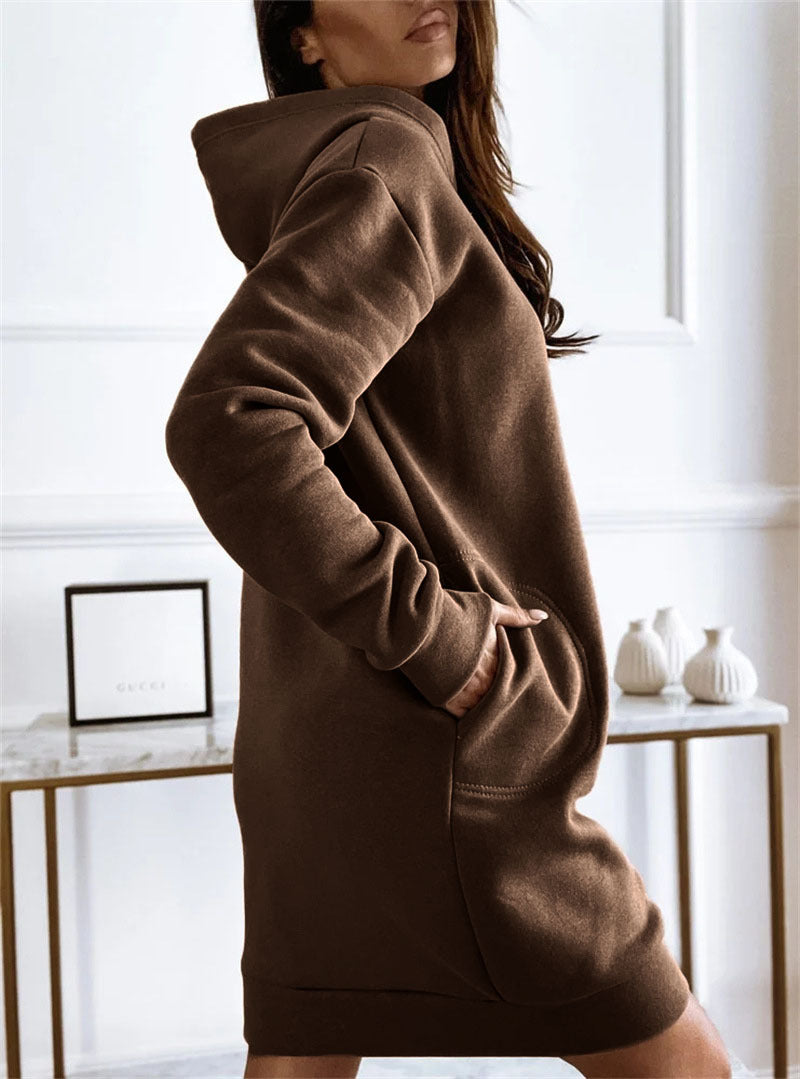 Robe sweat mi-longue poches à capuche