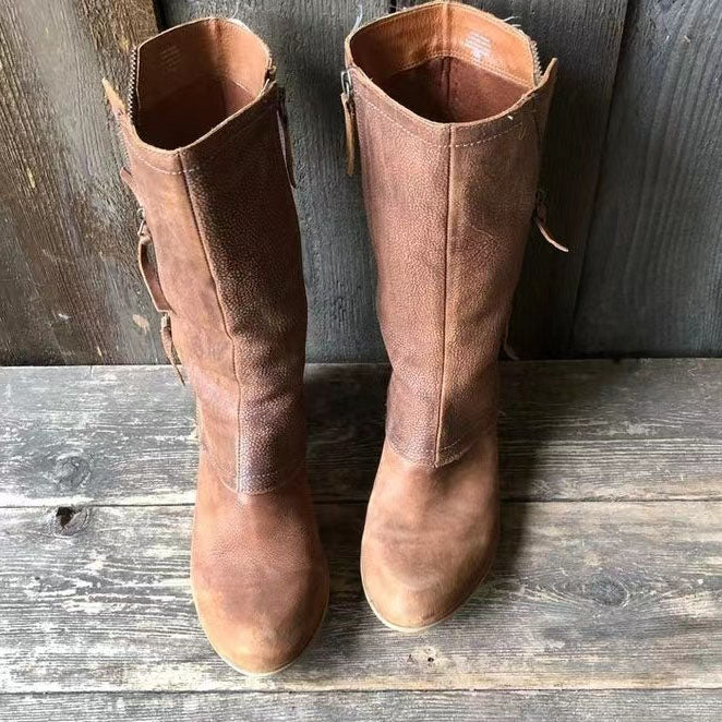 Botas de motociclista de media caña con cremallera lateral desgastada retro