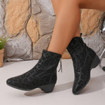 Suede leopard block heel side zipper Martin boots