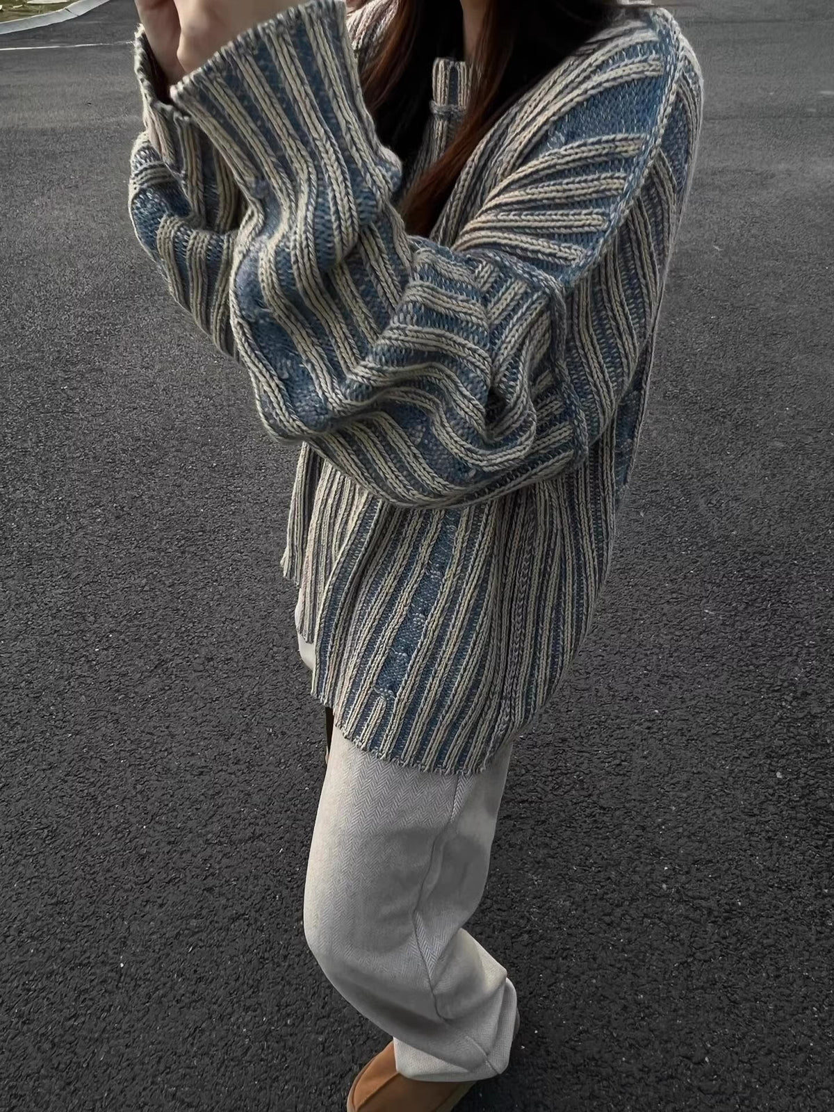 Cozy Retro Striped Contrast Loose Sweater