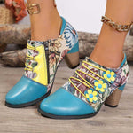 Retro ethnic thick high heels ankle Martin boots