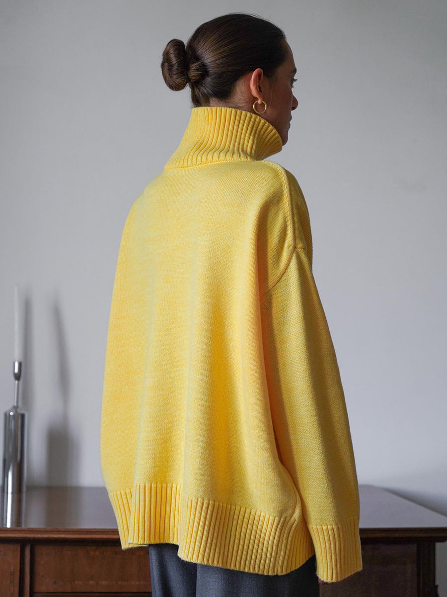 Pull ample en tricot à col roulé de couleur unie et confortable