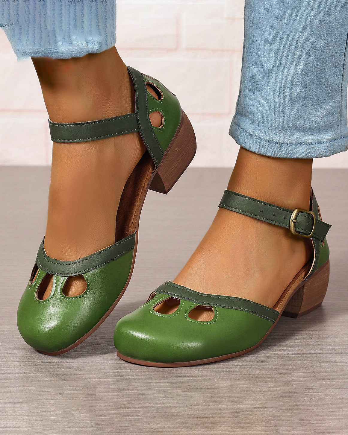 Chunky mid-heel candy-colored hollow sandals