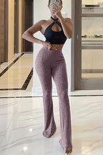 Tight-fitting stretchy high-waisted flared yoga leggings