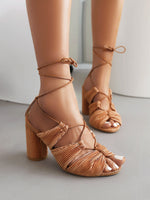 Velvet Cut-out Ankle Strap Peep-toe Sandals