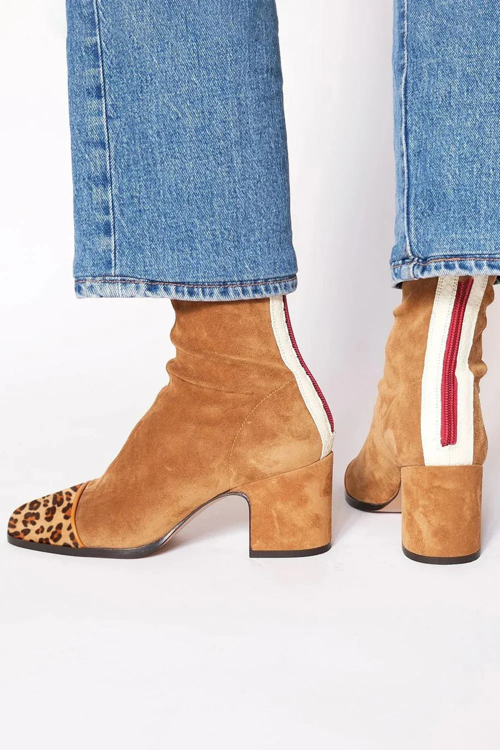 Modern Maverick Square toe colorblock mid-heeled boots