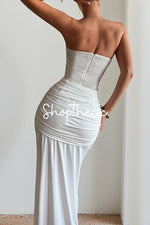 Off-shoulder strapless long belt fitted evening gown