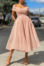 Mesh Off-shoulder Crisscross Neckline Dress