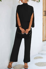 Stand collar slit three-quarter sleeve jumpsuit