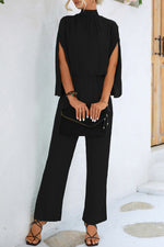 Stand collar three-quarter split sleeve jumpsuit
