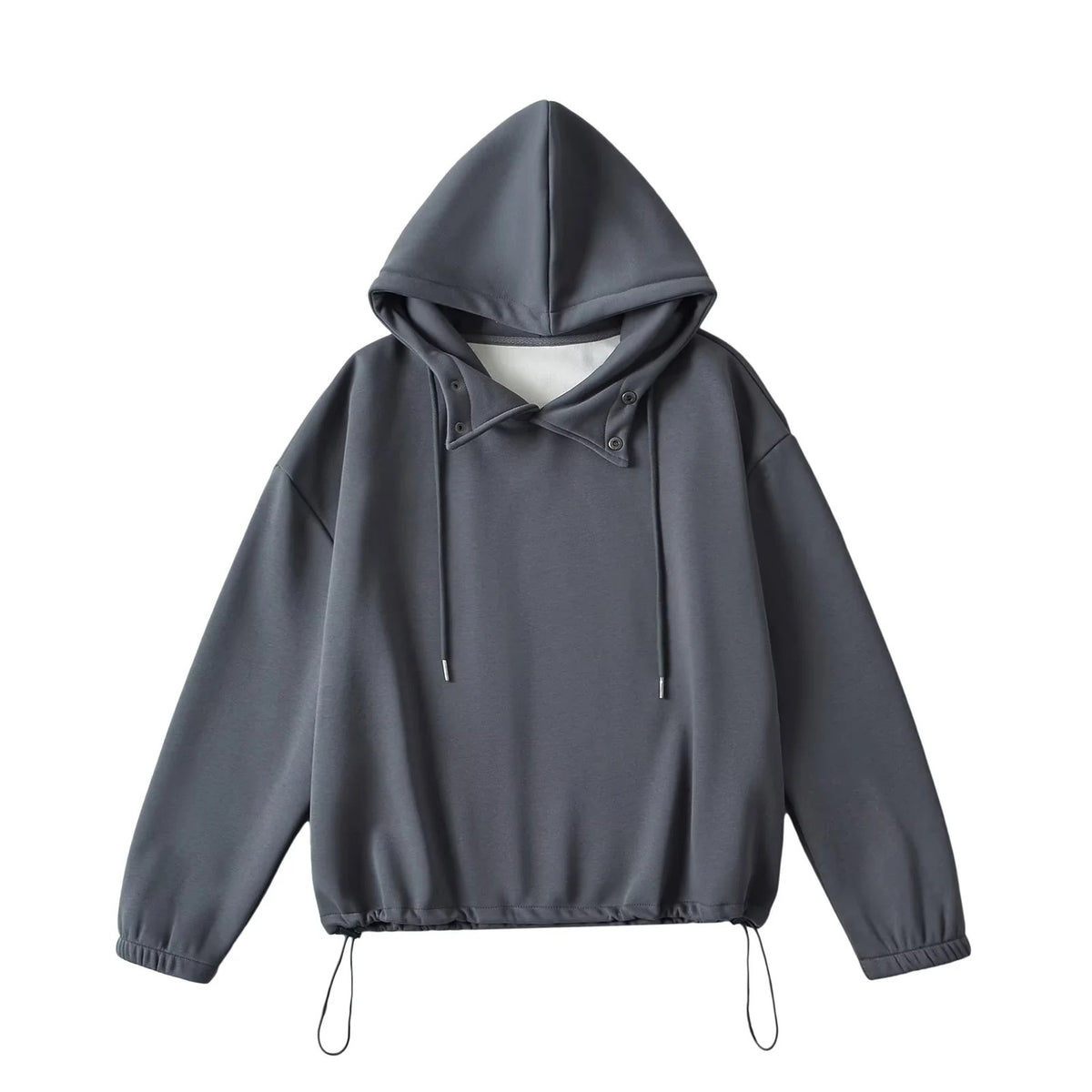 Half High Collar with Button Details Thick Loose Hoodie