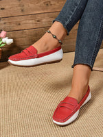 Red and white stitching rubber sole loafers