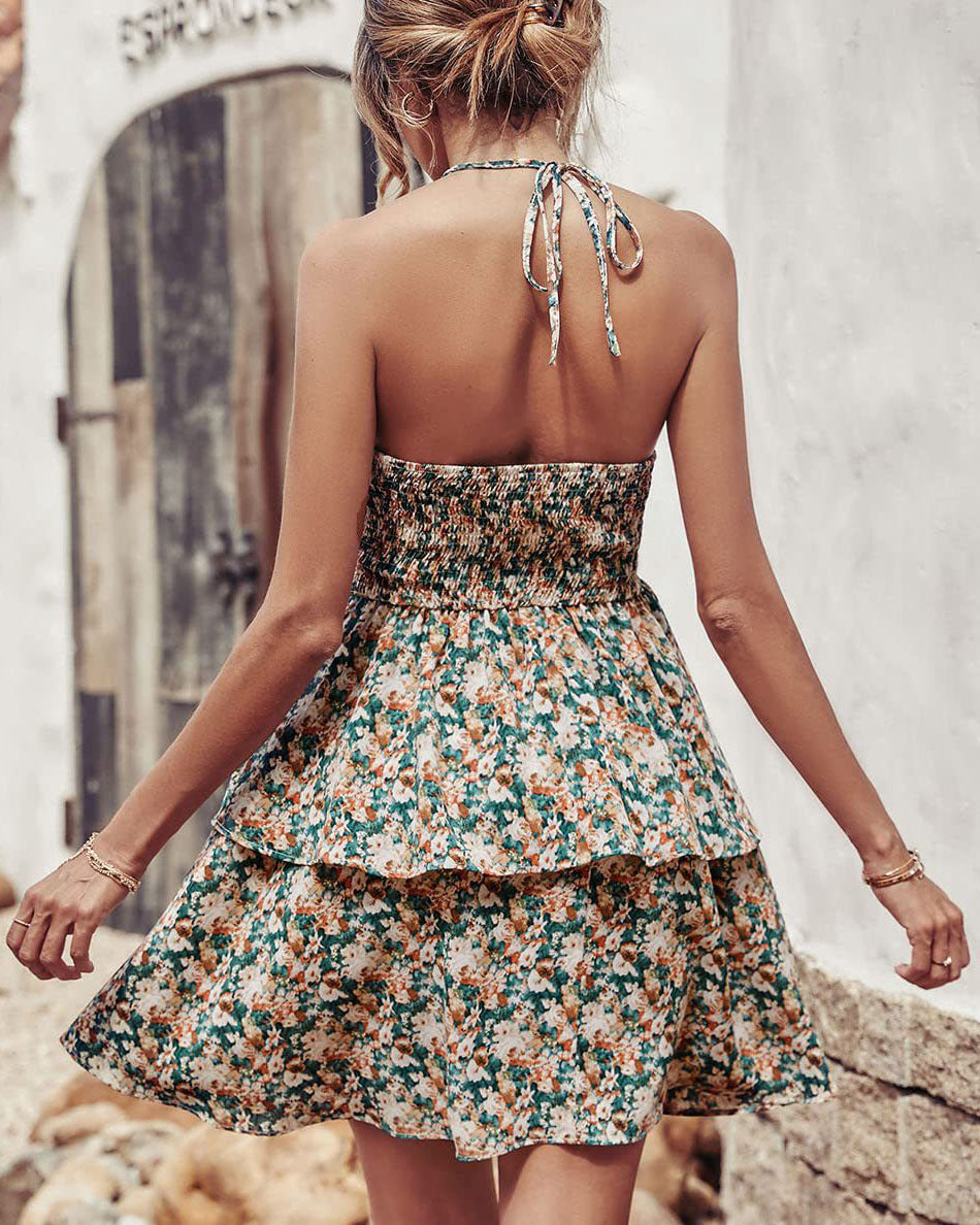 Neckholder-Kleid mit rückenfreiem, geblümtem Muster und ärmellos