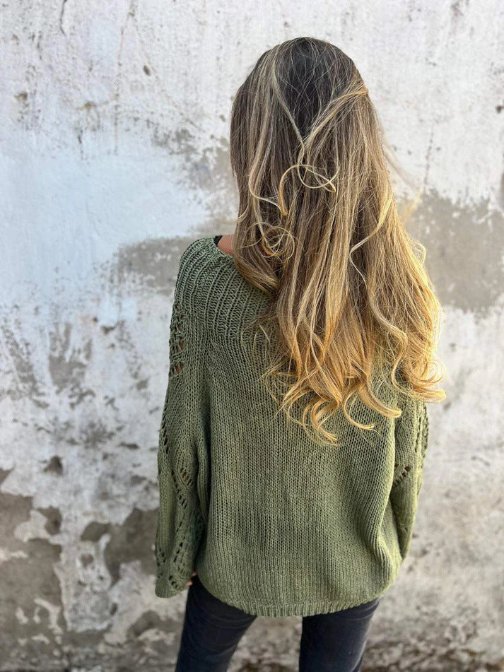Lockerer, hohler Rundhals-Strickpullover