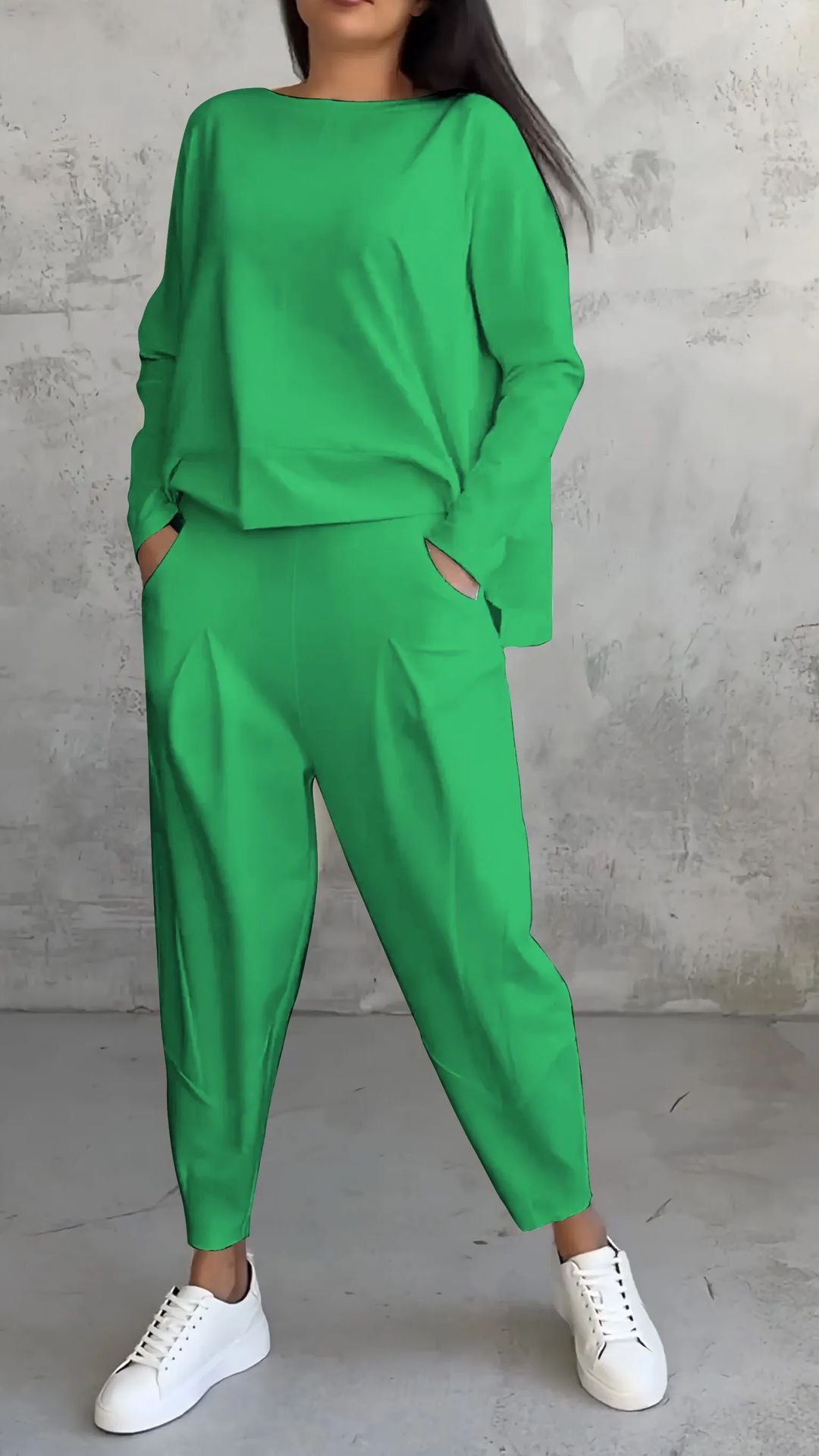 Solid color loose hem sweatshirt cropped pants two-piece set