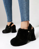 Chunky heeled platform furry shoes