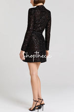 Abito con cintura elastica a maniche lunghe con paillettes nere