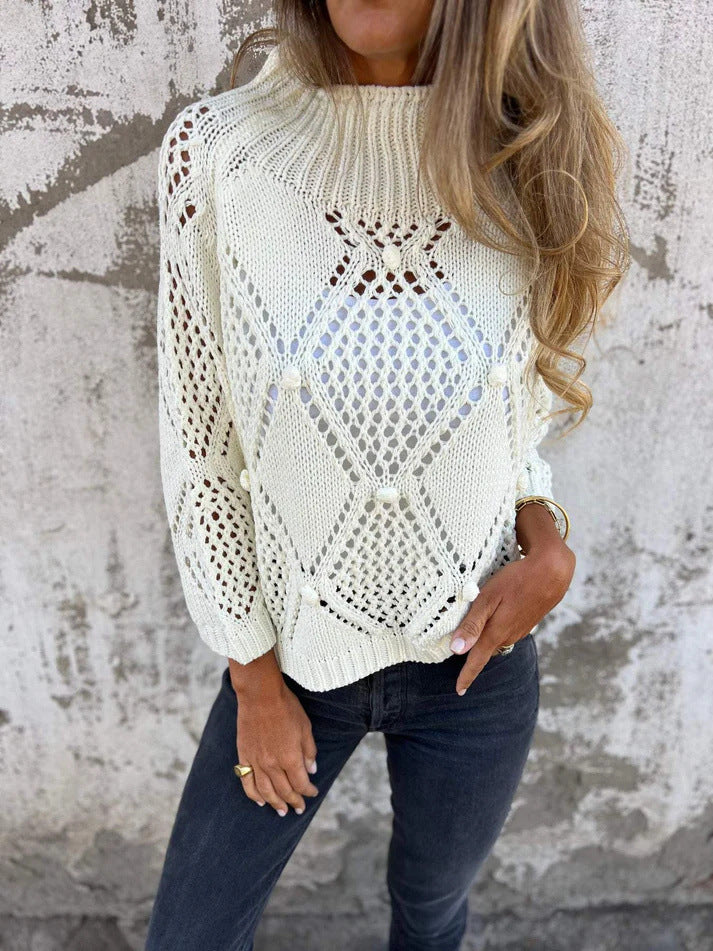 Lockerer, hohler Rundhals-Strickpullover