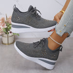 Rhinestones Woven Upper Hidden Heel lightweight walking shoes