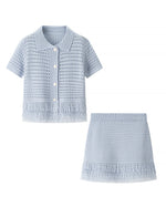 Tassel Short-Sleeved Knit Jacket High-Waisted Miniskirt Set