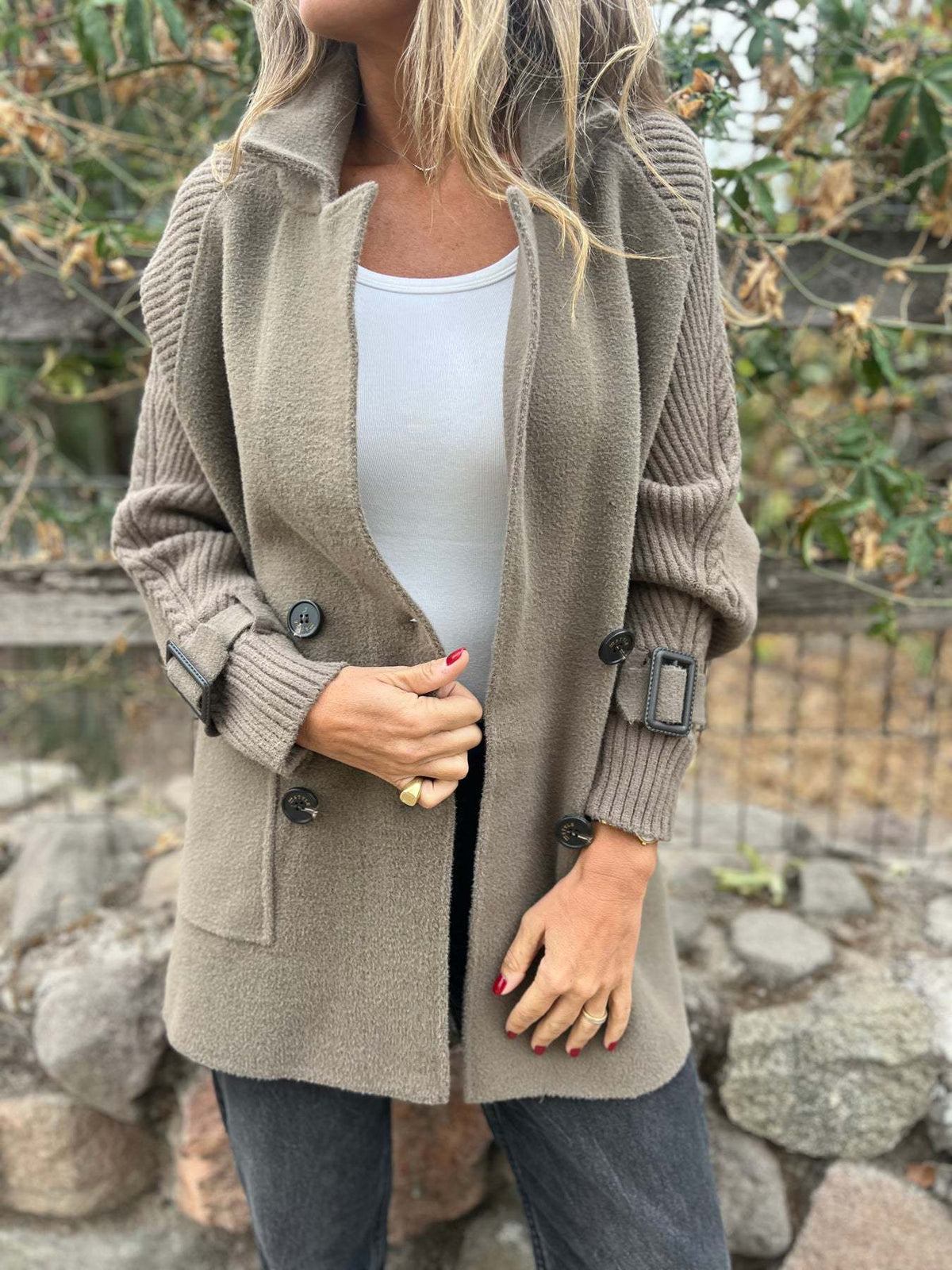 Cable Large Suit Collar Mid-Length Cardigan Knitted Jacket