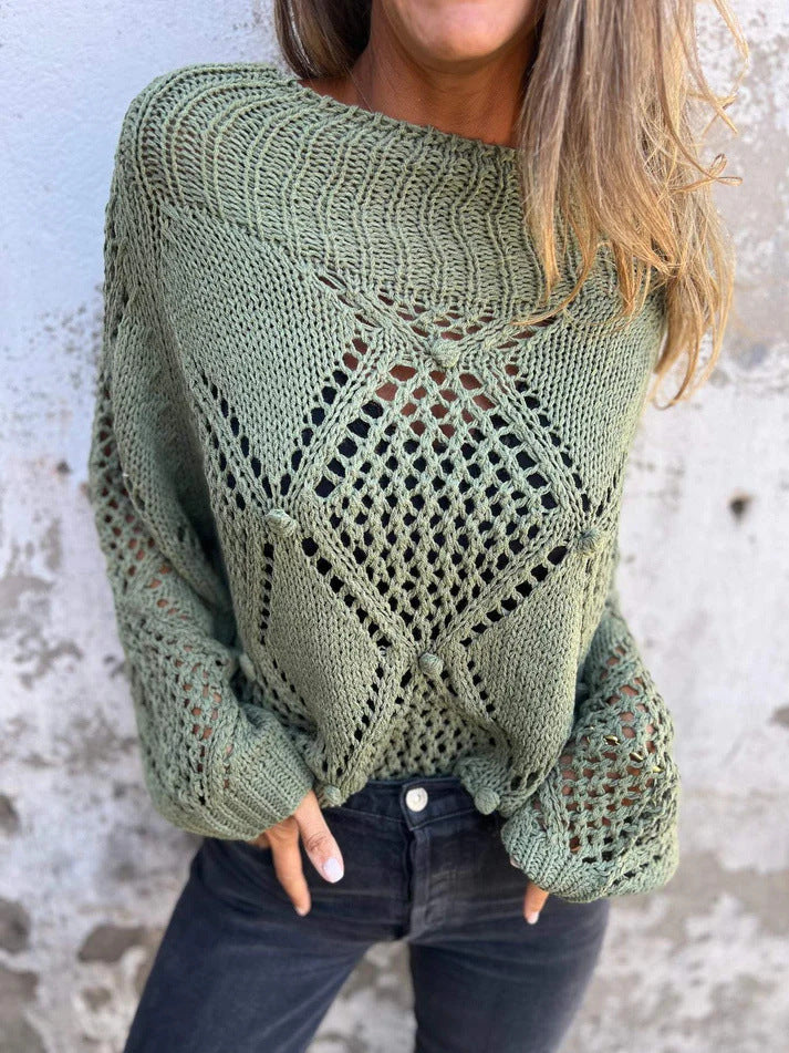 Lockerer, hohler Rundhals-Strickpullover