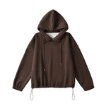 Half High Collar with Button Details Thick Loose Hoodie