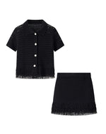 Tassel Short-Sleeved Knit Jacket High-Waisted Miniskirt Set