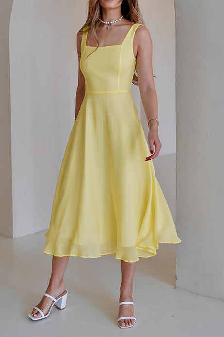 Solid color sleeveless square neck open back vest dress