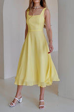 Solid color sleeveless square neck open back vest dress