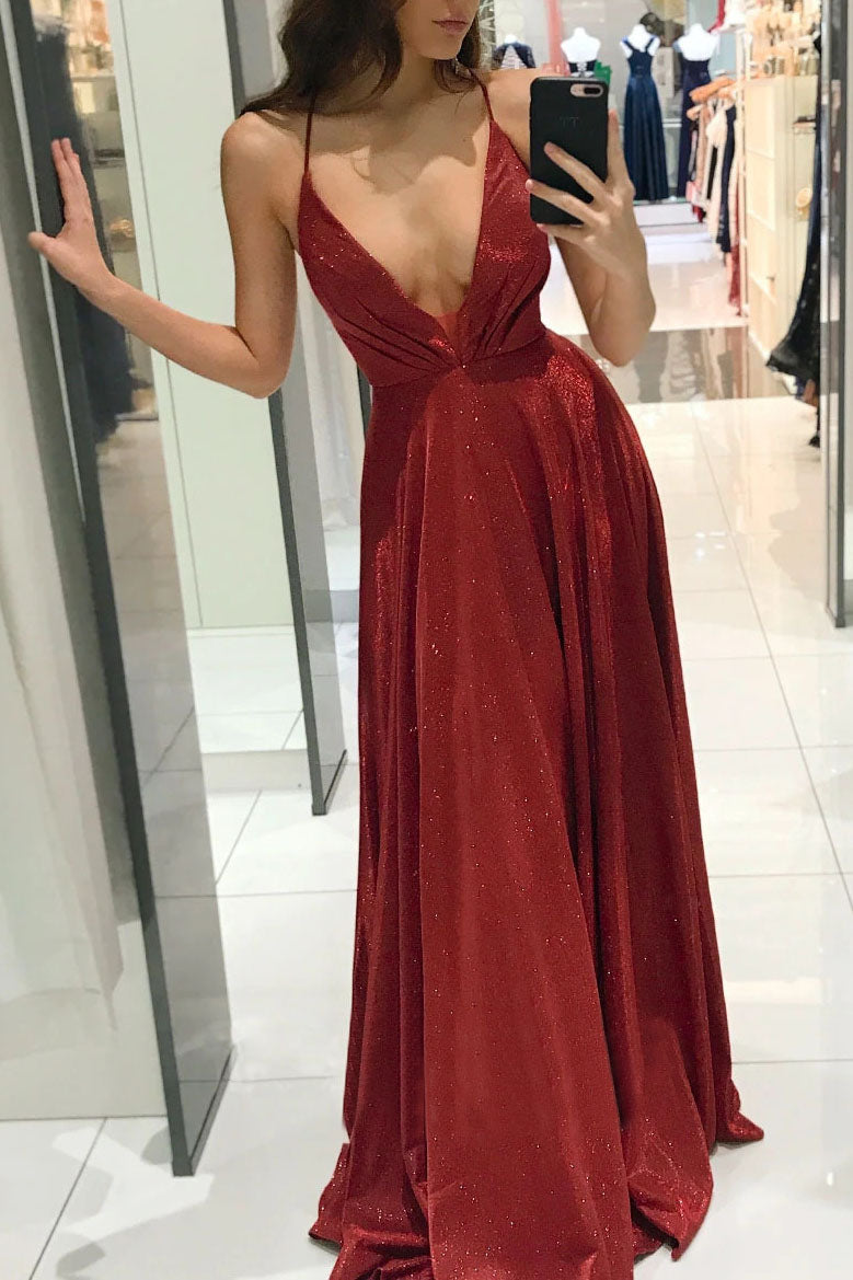 Deep V-neck Pockets Spaghetti Strap Backless Dress