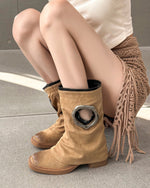 Bottes Martin à talons en daim à semelles épaisses et découpes latérales