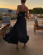 Spaghetti Strap Floral Applique A-line Dress