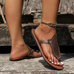 Flache Hausschuhe mit Riemen aus PU-Leder