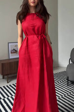 Bequemes, schlichtes, ärmelloses langes Kleid