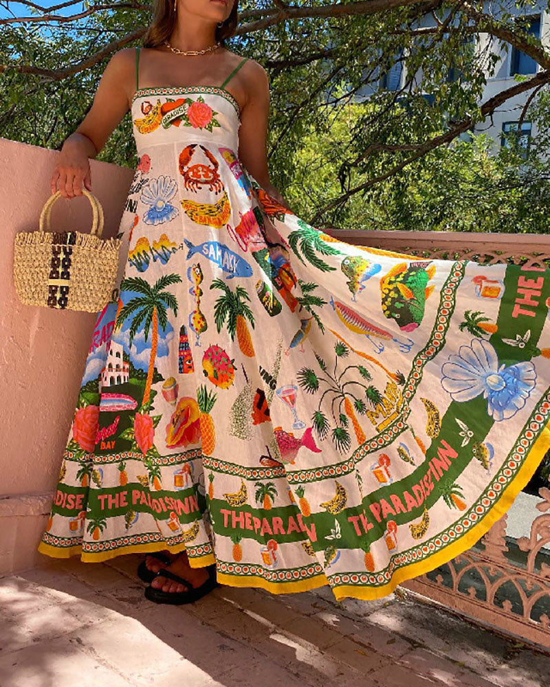Ärmelloses Kleid mit weitem Saum und Graffiti-Print